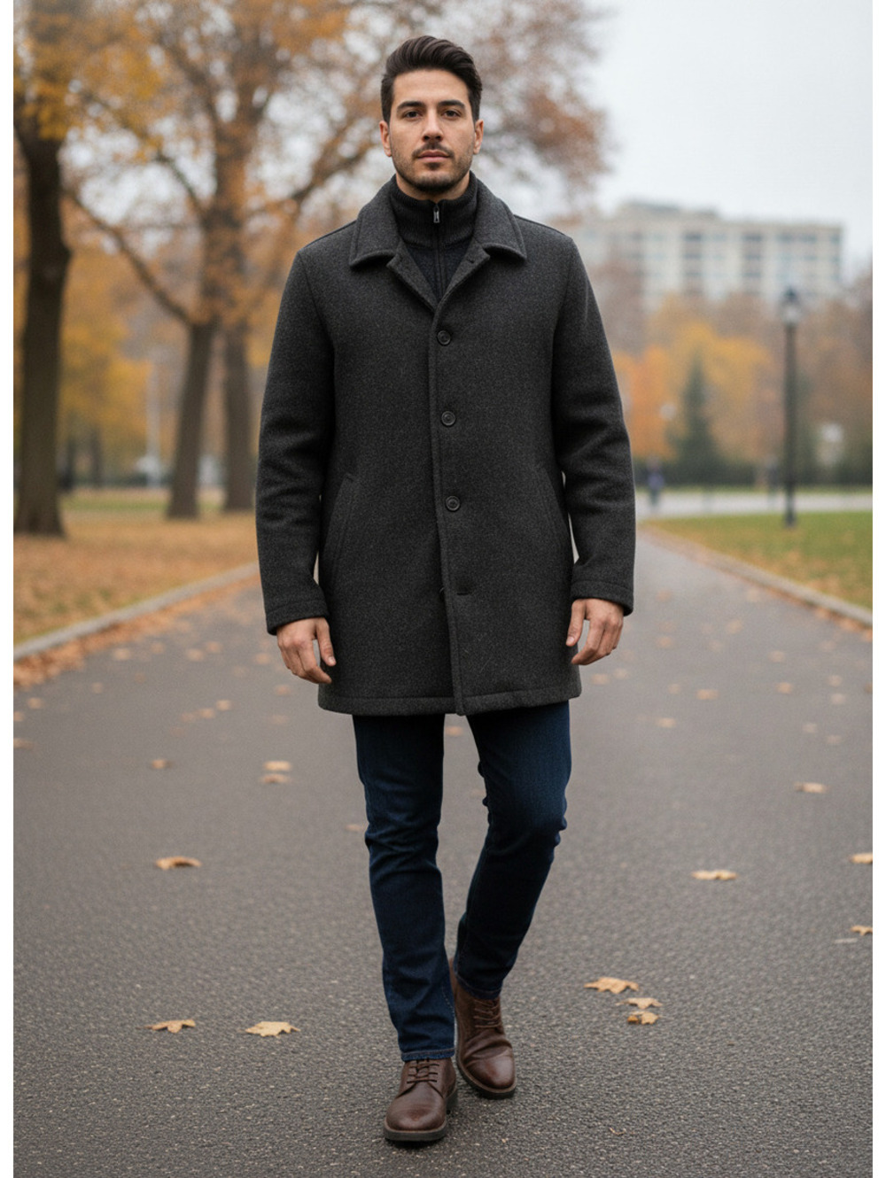 EXCELLED Men's Size Large Dark Gray Wool Blend Button-Up Coat Inner Zip